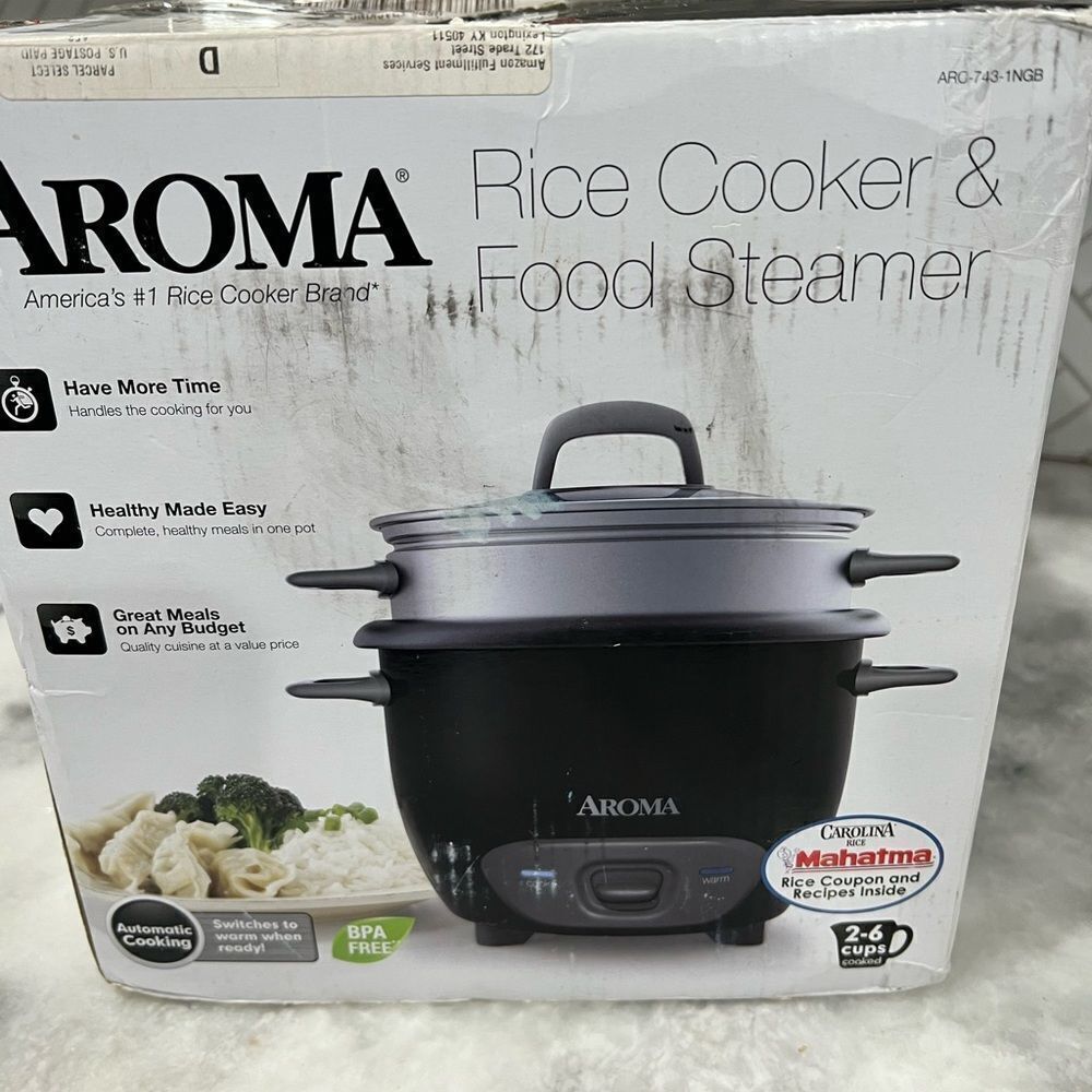 Aroma Housewares 6-Cup (Cooked) Pot-Style Rice Cooker and Food Steamer, Black